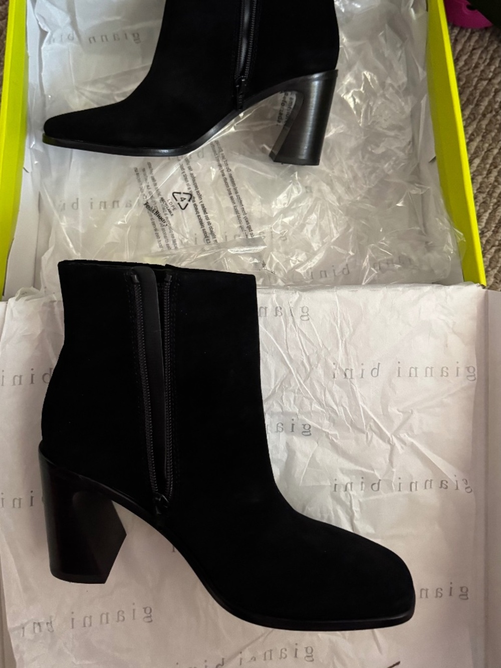 Gianni Bini Black Suede Block Heel Ankle Booties Size 6 NIB